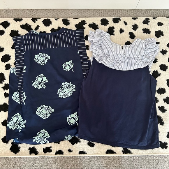 Lot of 2 J.Crew Navy Tops Striped Bib and Peony Print - Picture 9 of 9